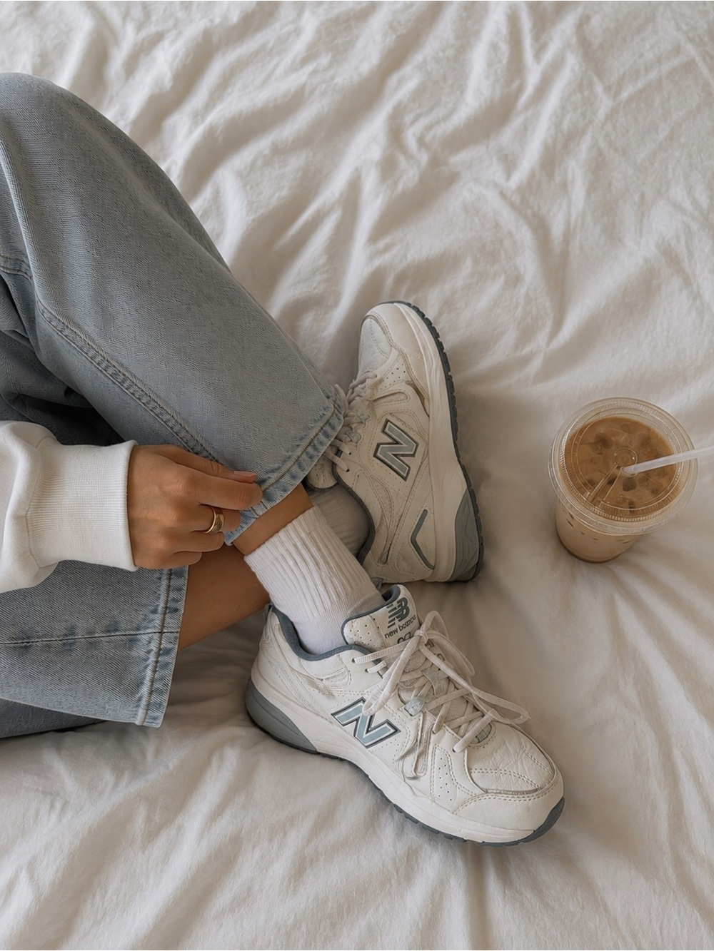 New Balance Women’s 608 V5 White & Light Blue Athletic Sneakers